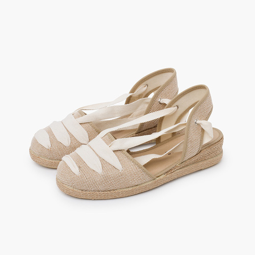 Goyesque linen espadrilles ecru ribbons and wedge Natural