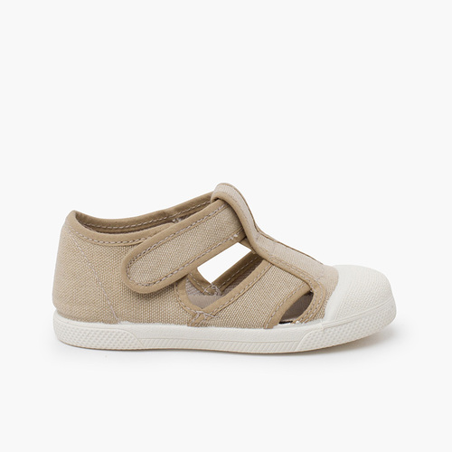 Eco canvas sandals rubber toecap Beige