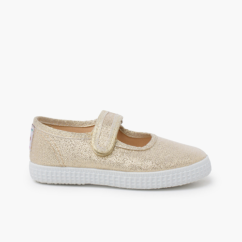 Glitter Mary Janes adhesive strap Gold