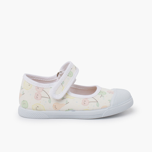 Printed Mary Janes rubber toe cap hook-and-loop closure Frutas