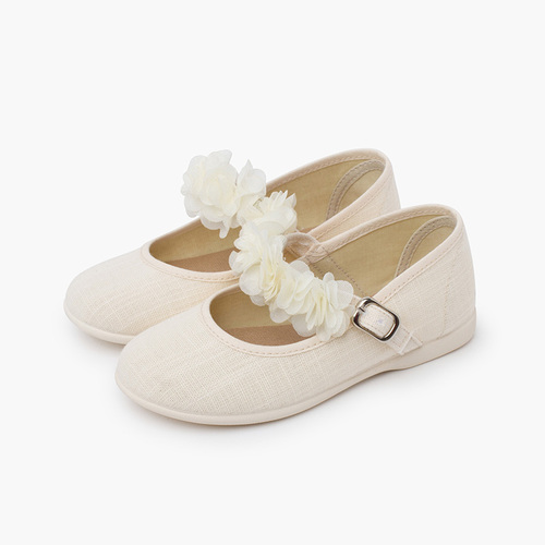 Ceremony Mary Janes flower straps Beige