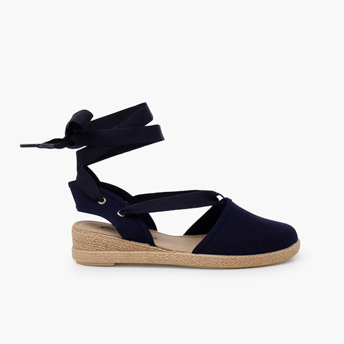 Wedge espadrilles piqué ribbons Navy Blue