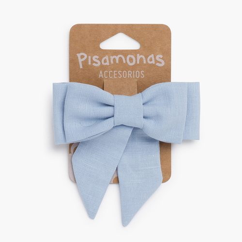 Linen bow hair clip Pastel Blue