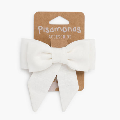 Linen bow hair clip Off-White