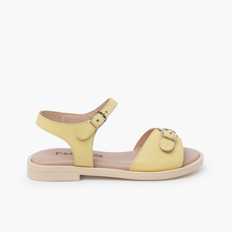 Leather sandals buckle fastening butter
