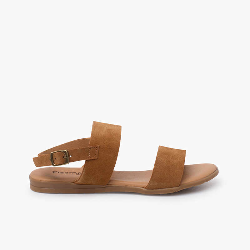 Wide straps suede sandals Camel