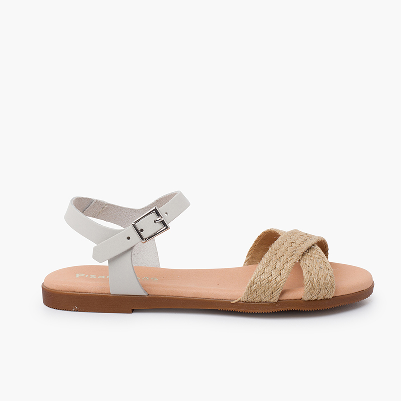 Buckle sandals crossed straps jute Natural