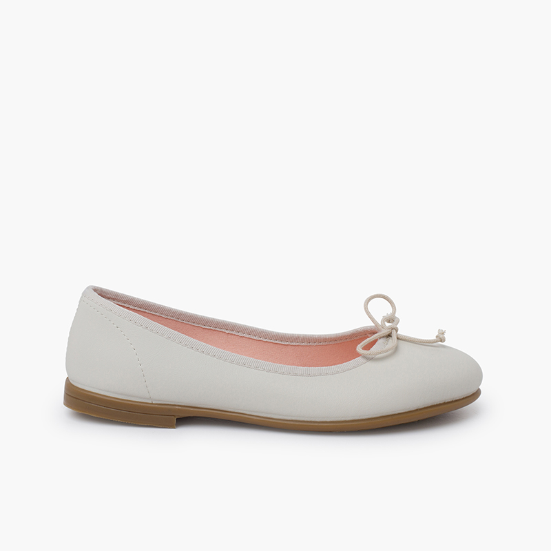 Soft leather ballet pumps little bow Beige