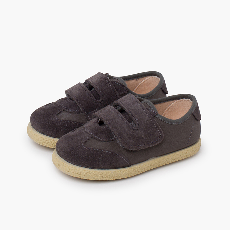 Suede and faux leather trainers Dark grey