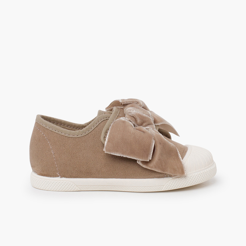 Velvet bow trainers Sand