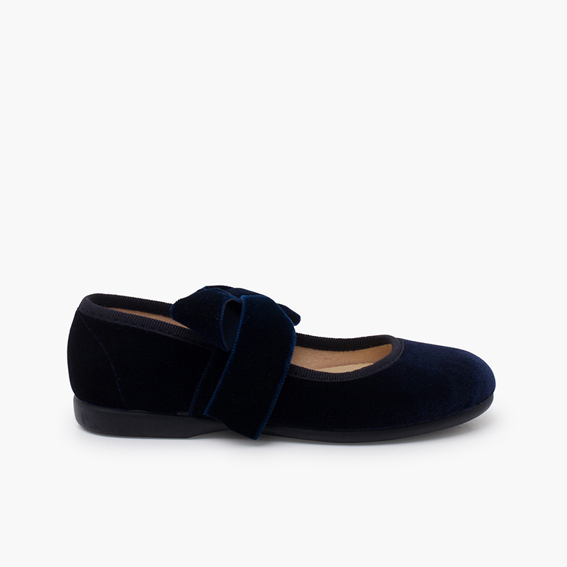 Velvet bow Mary Janes Navy Blue