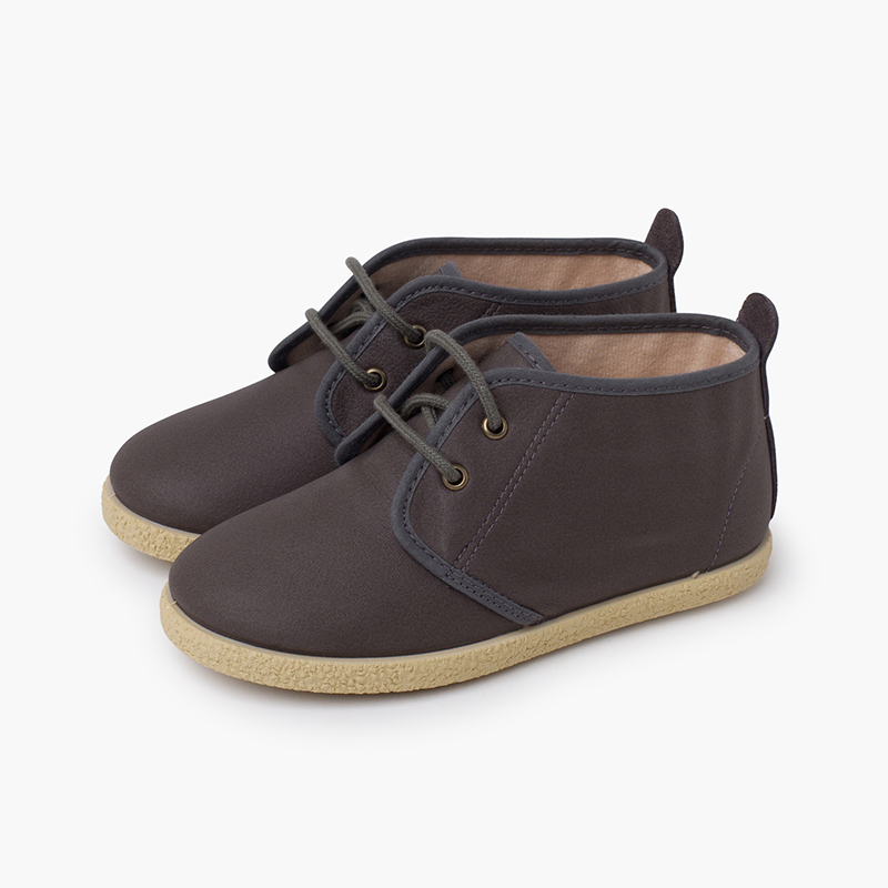 Vegan Leather Lace-Up Booties Grey