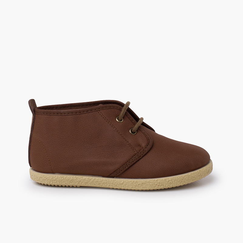 Vegan Leather Lace-Up Booties Brown