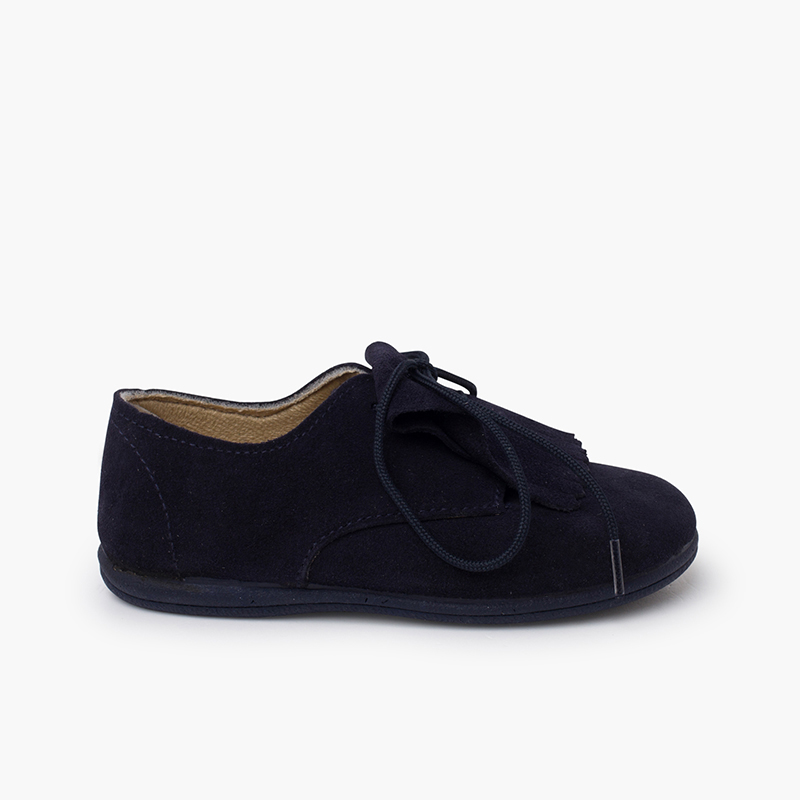 Suede Bluchers Fringed Tongue Navy Blue