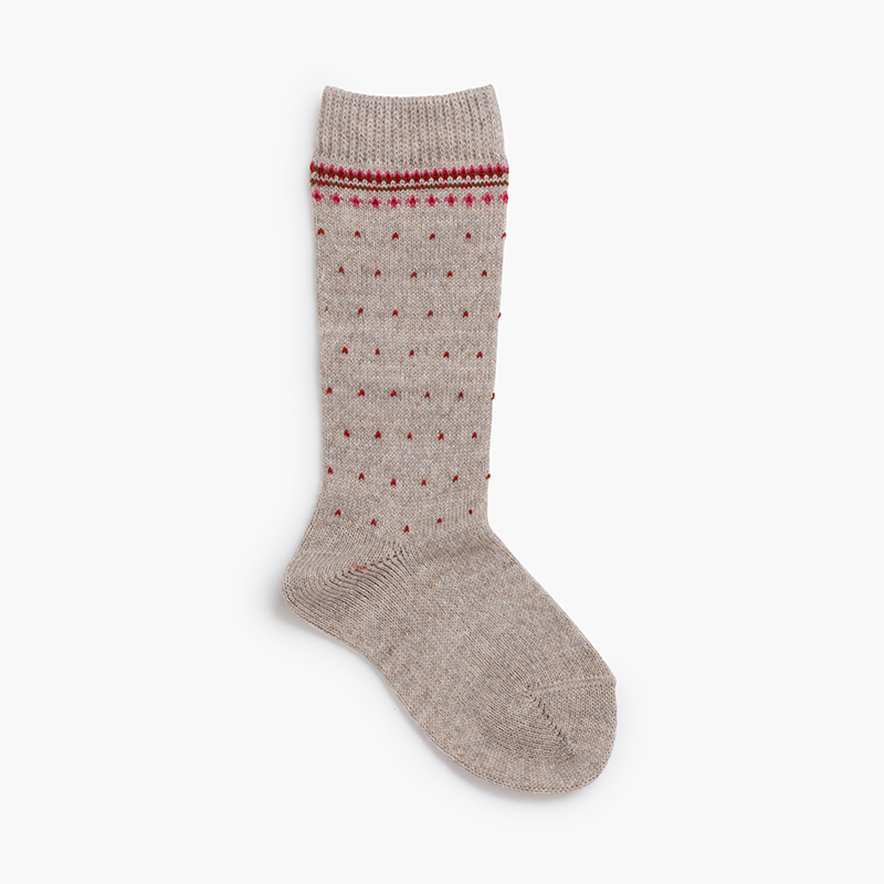 High socks Greek pattern and dots Beige