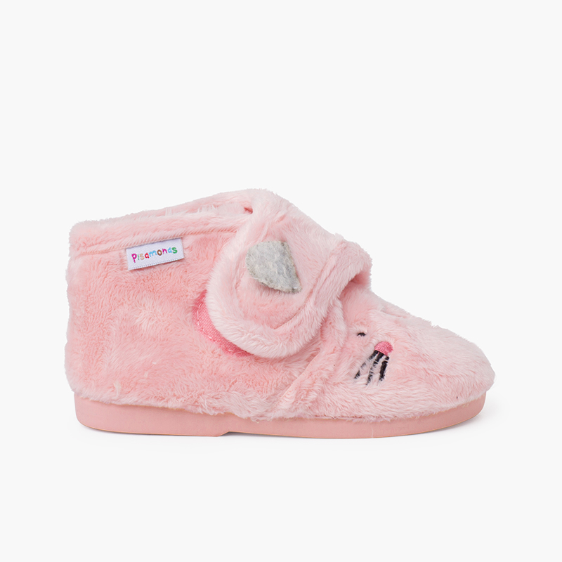 Animal teddy fabric slippers Pink
