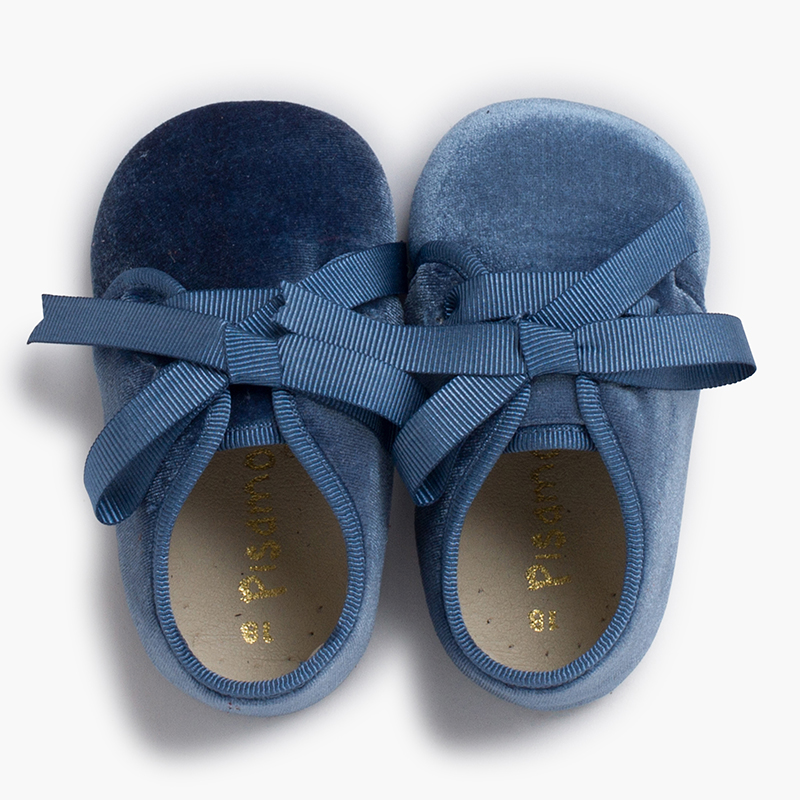 Velvet baby bluchers faya ribbons Blue Klein