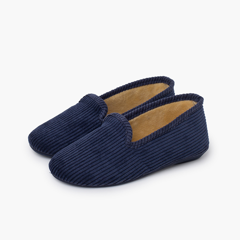 Kung-fu style corduroy slippers Navy Blue