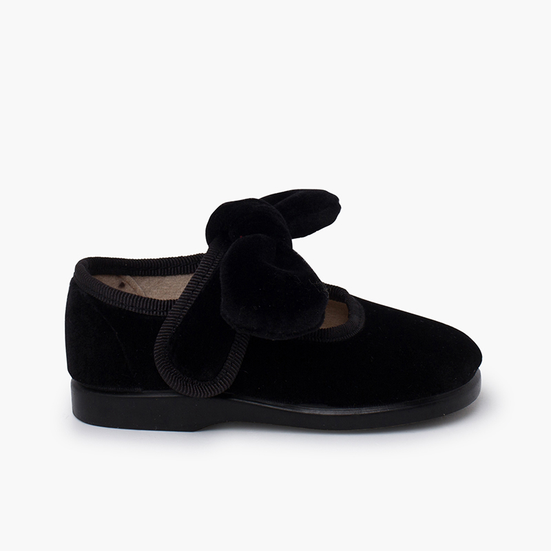 Velvet bow hook-and-loop fastening mary janes Pisamonas