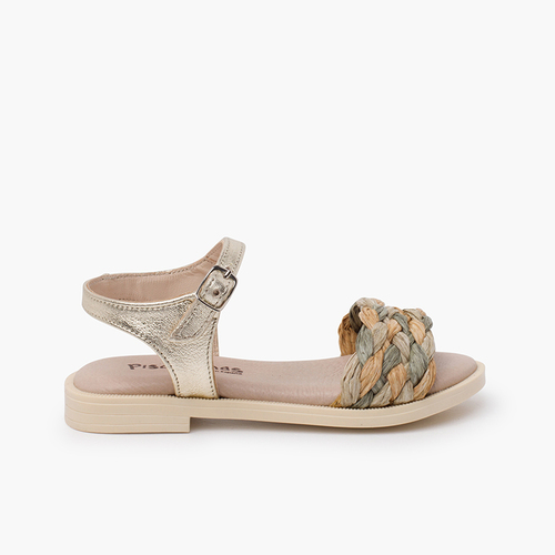 Braided shovel sandals buckle fastening Gold
