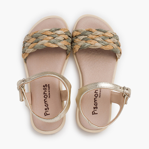 Braided shovel sandals buckle fastening Gold