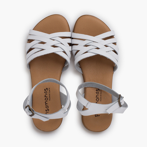 Crossed straps sandals ankle bracelet White