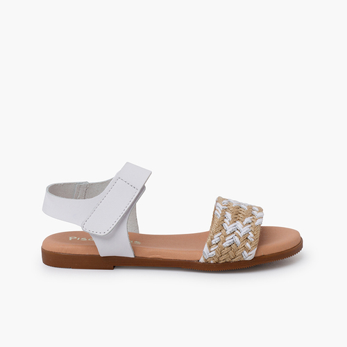 Jute upper sandals hook-and-loop strap White