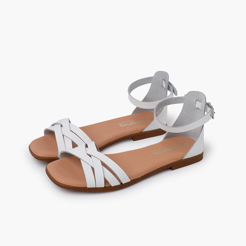 Leather strappy sandals heel-pad White