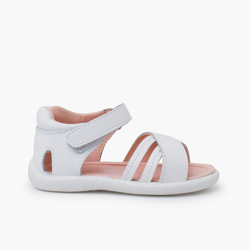First steps sandals crossed straps White