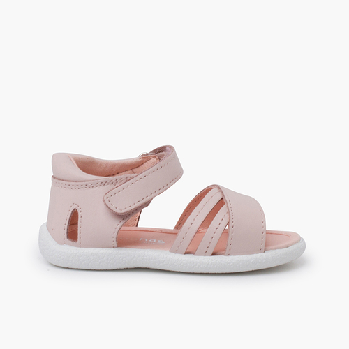 First steps sandals crossed straps Pink