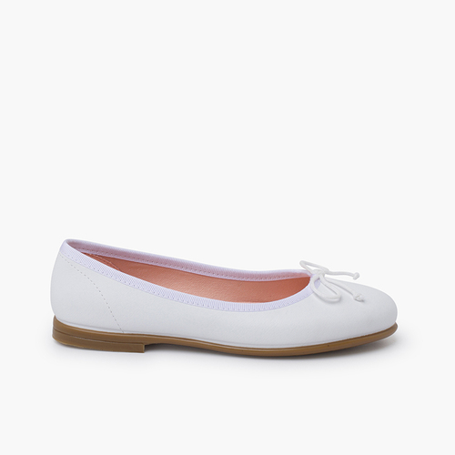Soft leather ballet pumps little bow White