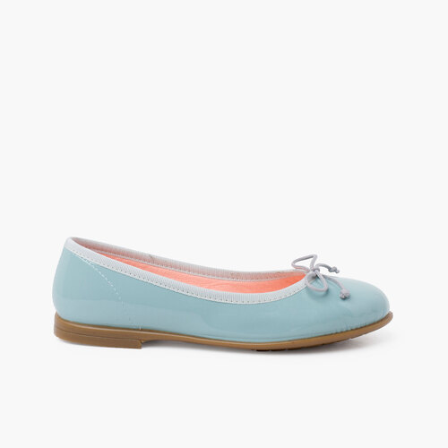 Patent leather ballet pumps caramel sole Sky Blue