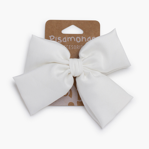 Satin Bow Hair Clip White