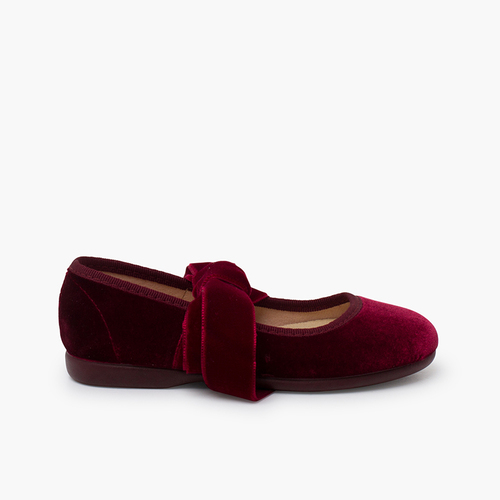 Velvet bow Mary Janes Burgundy