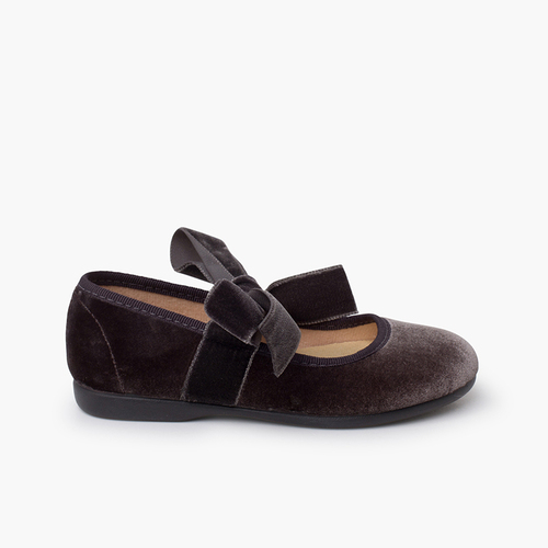 Velvet bow Mary Janes Grey