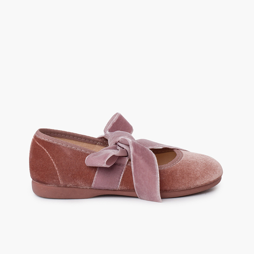 Velvet bow Mary Janes Blush pink
