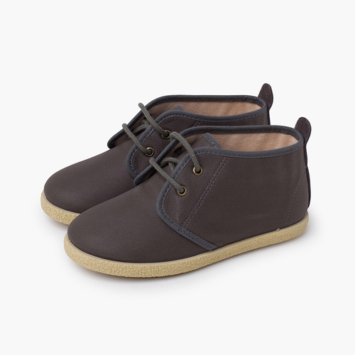 Vegan Leather Lace-Up Booties Grey