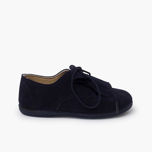 Suede Bluchers Fringed Tongue Navy Blue