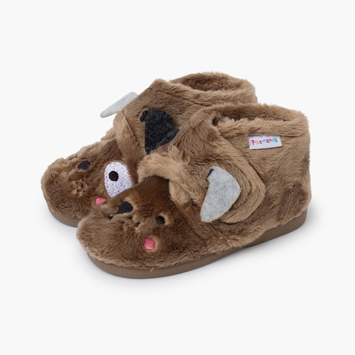 Animal teddy fabric slippers Taupe