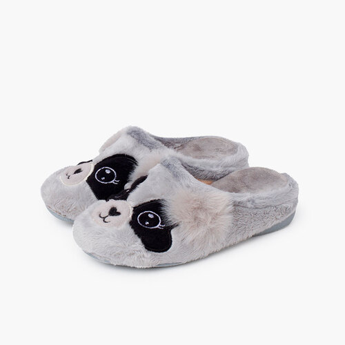 Clog-style panda slippers Grey