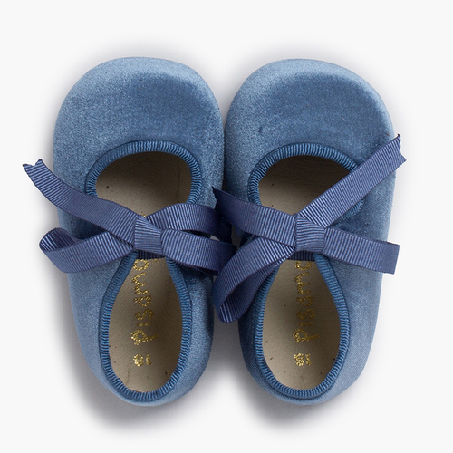 Velvet baby mary janes faya ribbons Blue Klein