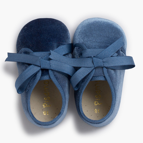 Velvet baby bluchers faya ribbons Blue Klein