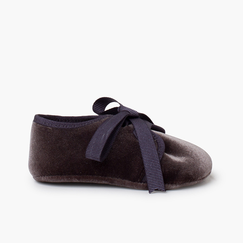 Velvet baby bluchers faya ribbons Grey