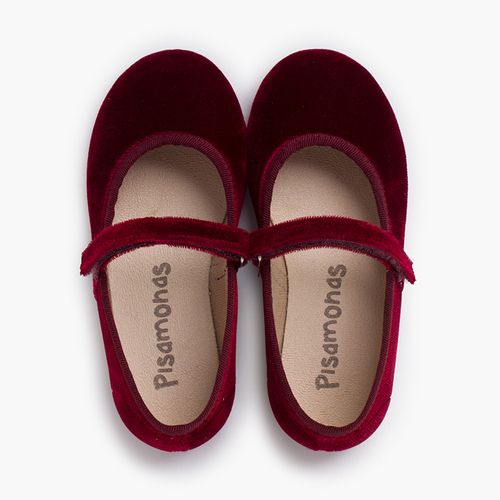 Velvet mary janes Girls hook-and-loop strap Burgundy