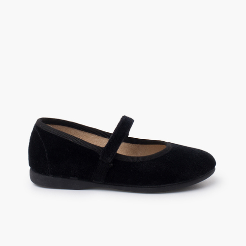 Velvet mary janes Girls hook-and-loop strap Black
