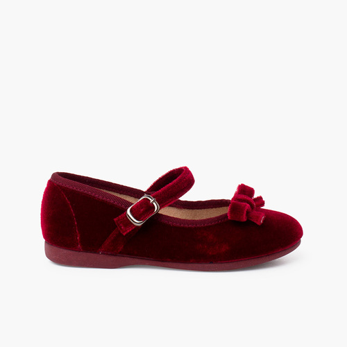 Velvet mary janes girls with bow Burgundy