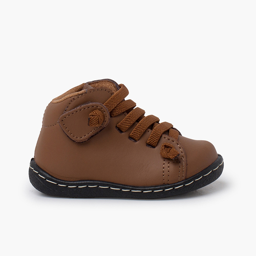 Washable leather children's Boots elastic laces Camel