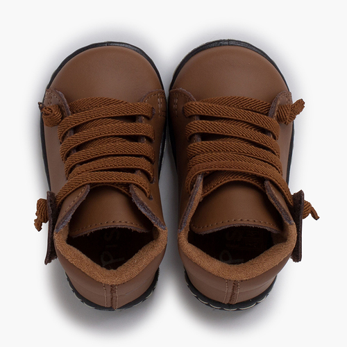 Washable leather children's Boots elastic laces Camel
