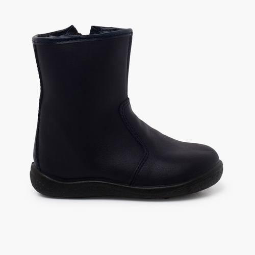 Smooth Washable Leather Boots Children Navy Blue