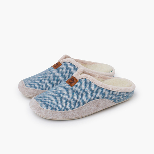 pure wood clogs herringbone pattern Sky Blue